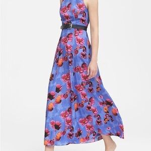 Banana Republic Blue Maxi Dress with Pink & Orange Floral Print